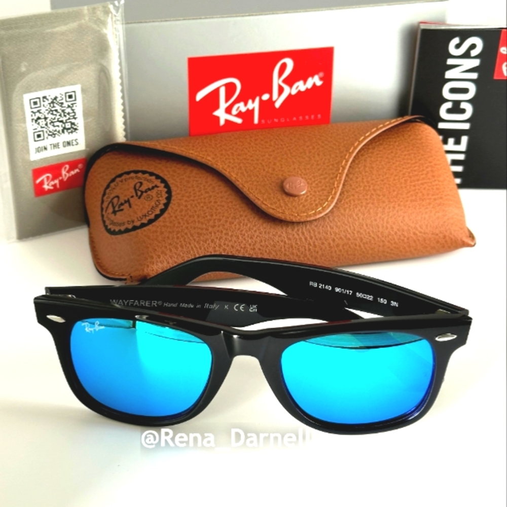 (FREE SHIPPING) RayBan Wayfarer Blue Mirror RB2140 New - Picture 11 of 16
